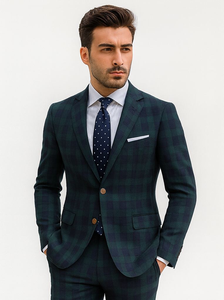 Mens Green Color Plaid Blazer