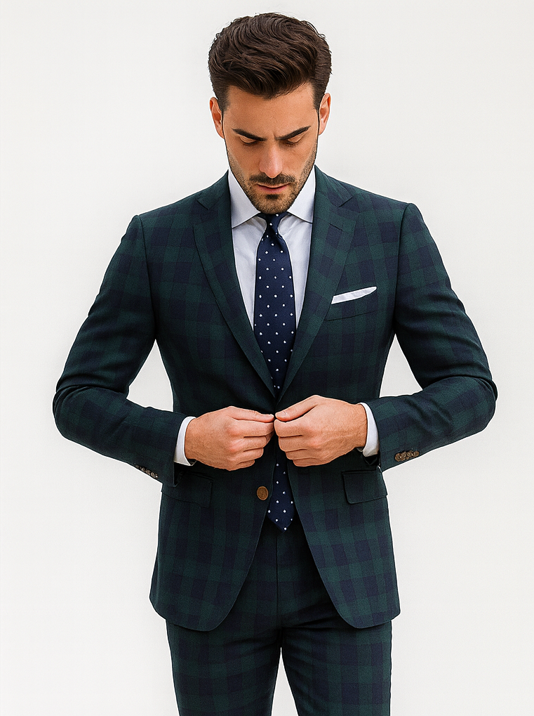 Mens Green Color Plaid Blazer
