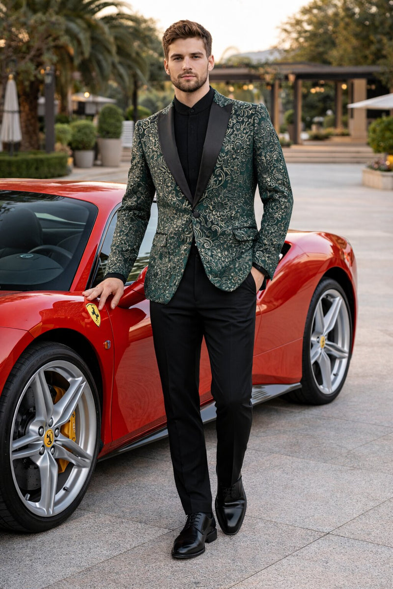 Mens Green Color Paisley Pattern Blazer