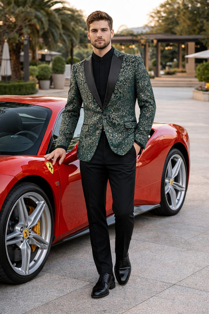 Mens Green Color Paisley Pattern Blazer