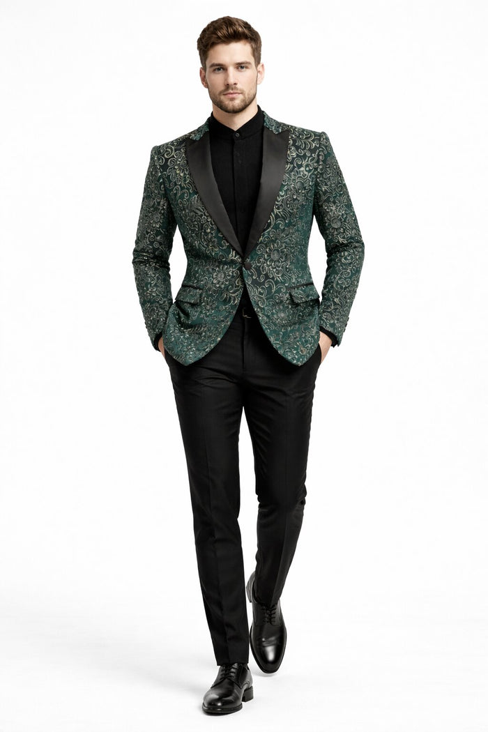 Mens Green Color Paisley Pattern Blazer