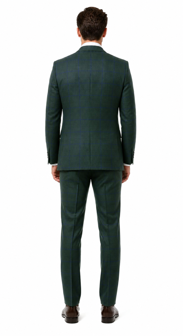 Mens Green Plaid 3-Piece Suit - Classic Check Slim Fit Suit for Weddings, Church, and Formal By Rossiman