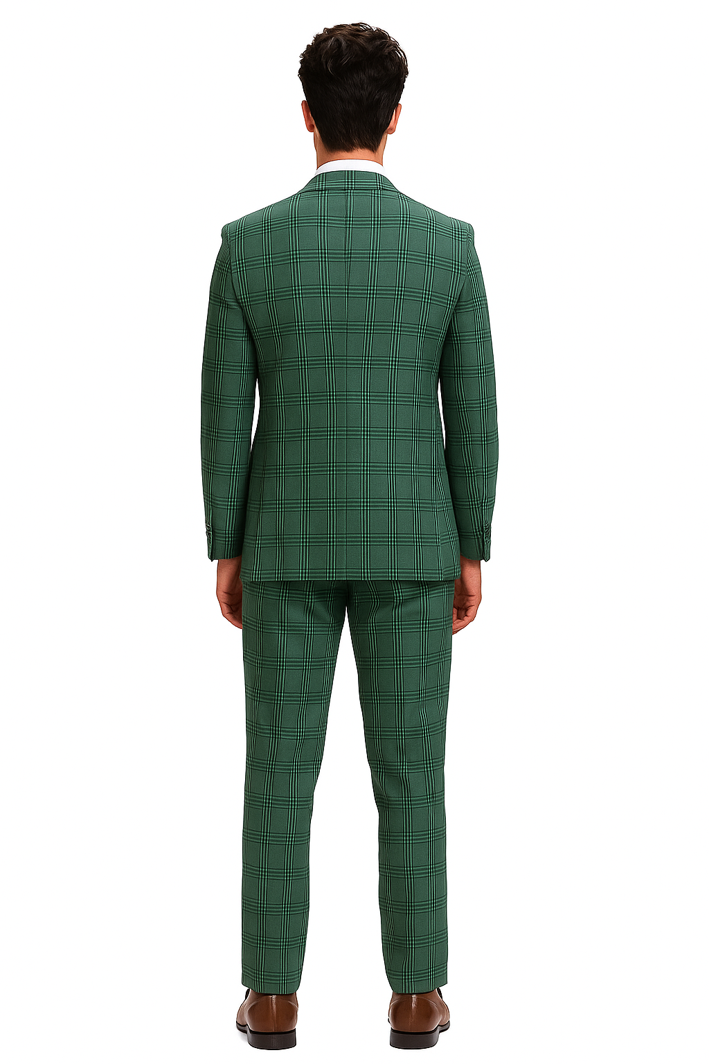 Stacy Adams - Hybrid Fit Plaid 3 Piece Green Suit