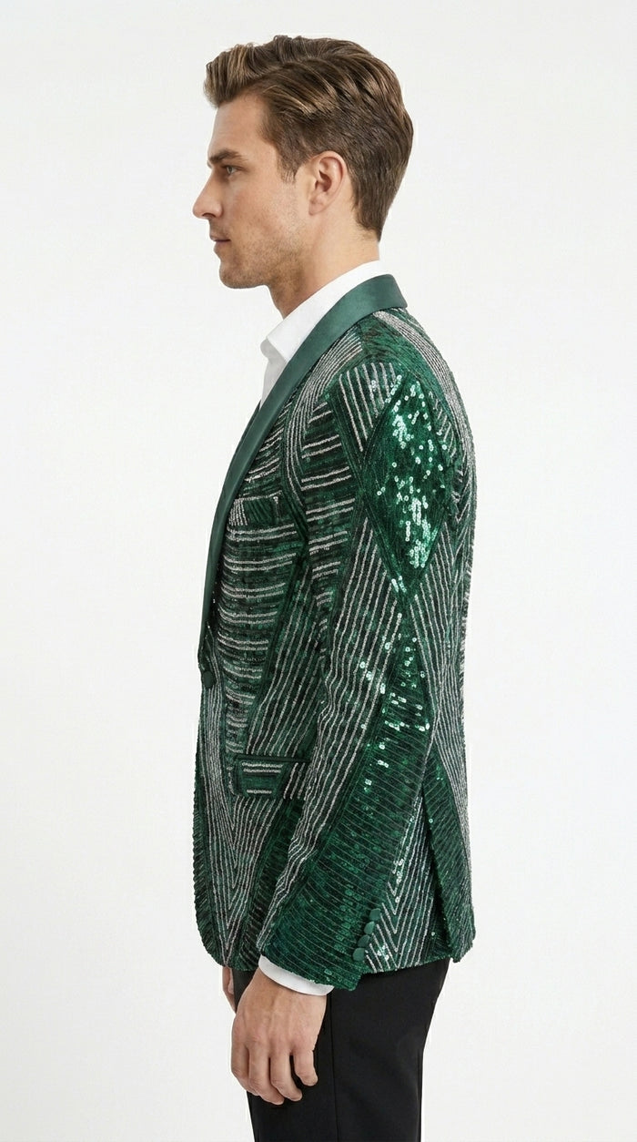 Mens Green Sequin Christmas Holiday Blazer – Luxury Party Jacket for New Year, Wedding and Festive Events New Year Jacket