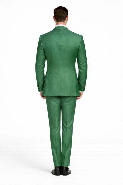 Menâ€™s Green Slim Fit Suit by Rossiman â€“ Stylish Double-Breasted Vest & Flat Front Pants