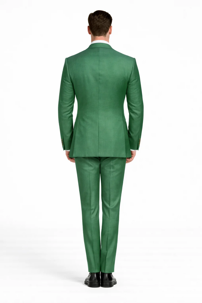 Mens Green Slim Fit Suit by Rossiman Stylish Double-Breasted Vest & Flat Front Pants
