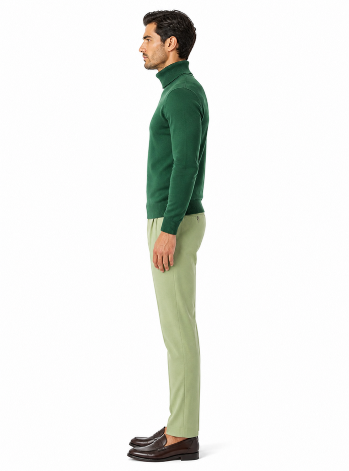 Mens Green Slim Fit Turtleneck Sweater â€“ Lightweight Knit Pullover in Emerald Green