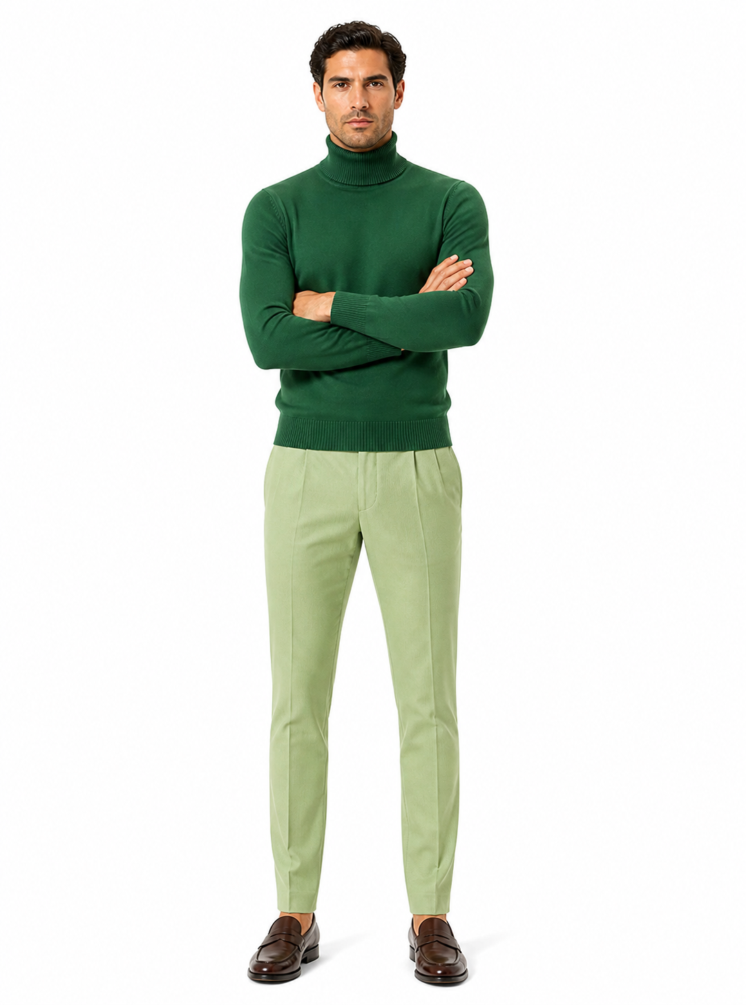 Mens Green Slim Fit Turtleneck Sweater â€“ Lightweight Knit Pullover in Emerald Green