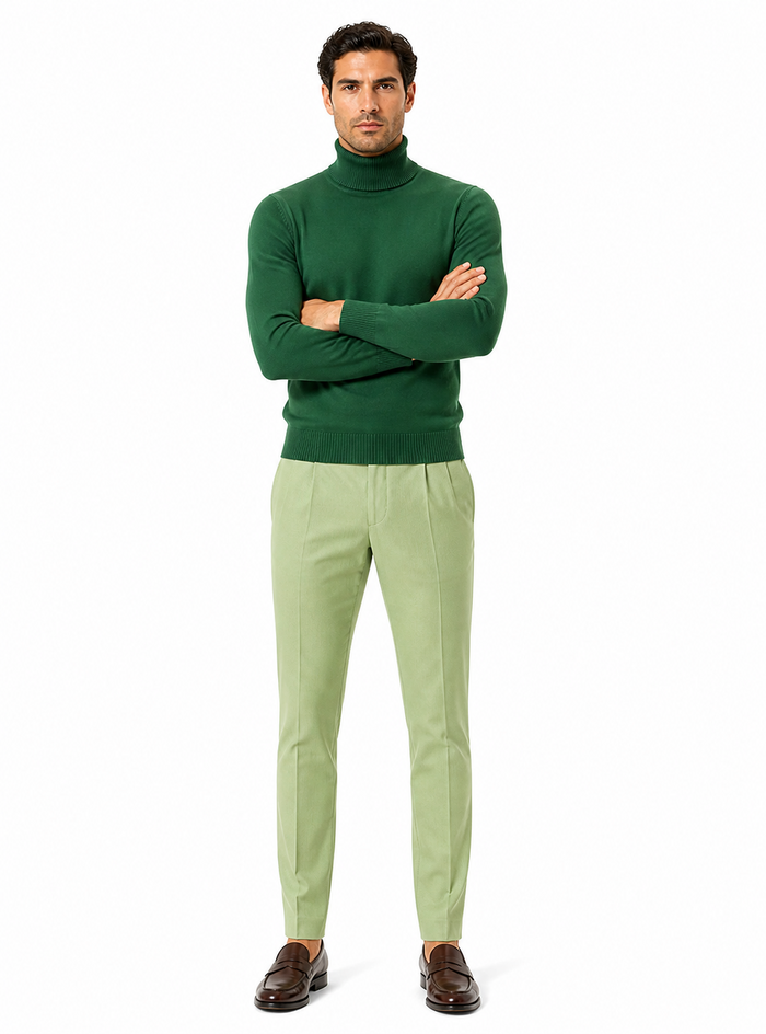 Mens Green Slim Fit Turtleneck Sweater â€“ Lightweight Knit Pullover in Emerald Green