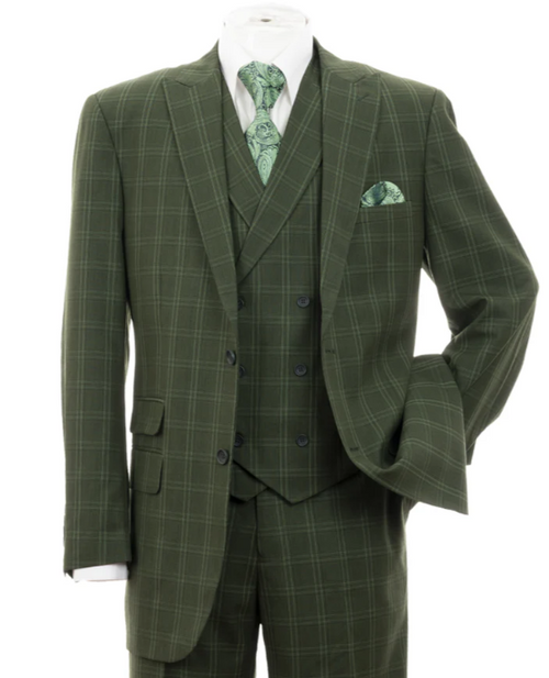 Men’s Green Windowpane Blazer – Two-Button Plaid Sport Coat for Weddings, Business and Modern Fit
