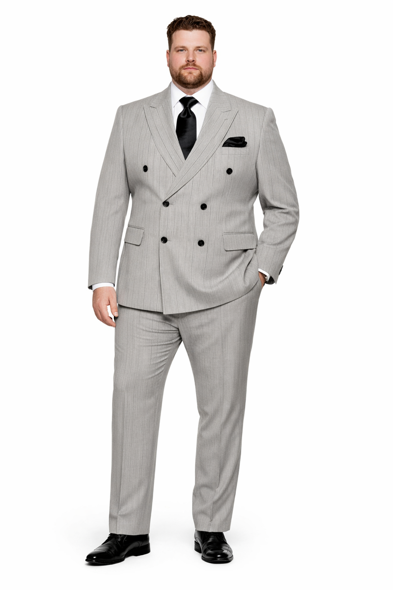 Mens Grey and Black Pinstripe Double-Breasted Suit 1920s Gangster Vintage Looking suit By Rossiman