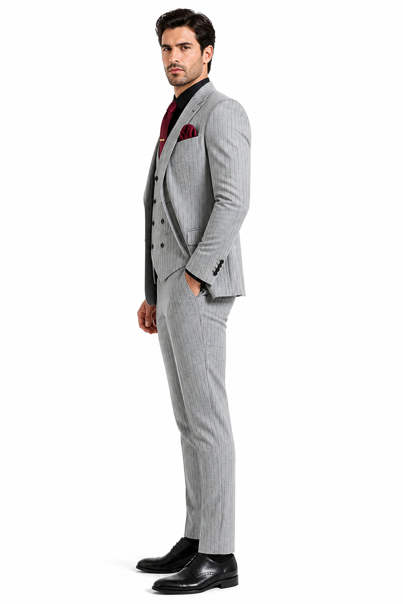 Men's Grey and Black Pinstripe Three-Piece Suit 1920s Suit Gangster Stripe Vintage Look