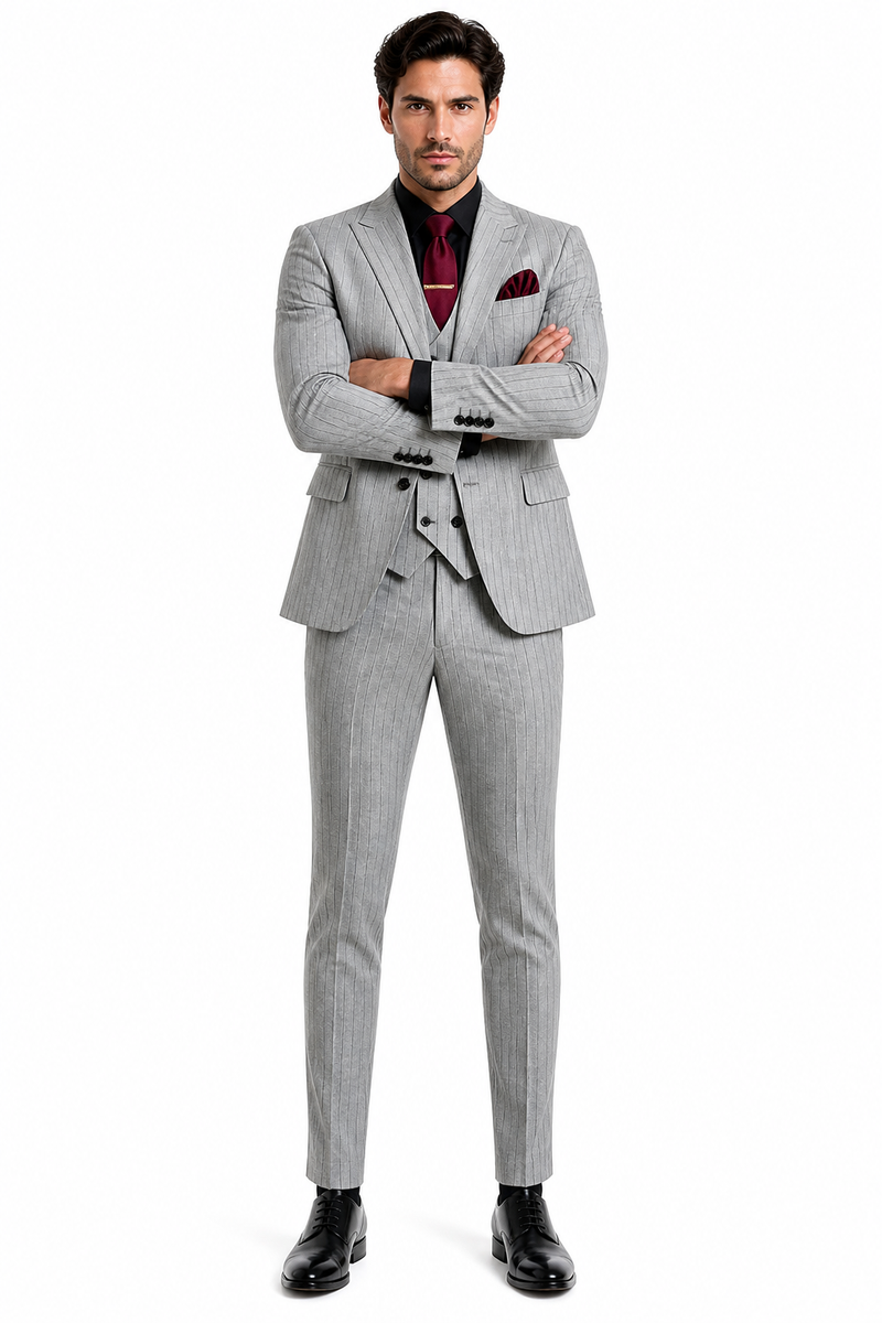 Men's Grey and Black Pinstripe Three-Piece Suit 1920s Suit Gangster Stripe Vintage Look