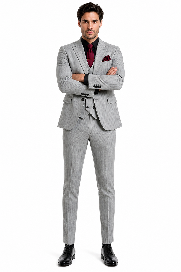 Men's Grey and Black Pinstripe Three-Piece Suit 1920s Suit Gangster Stripe Vintage Look