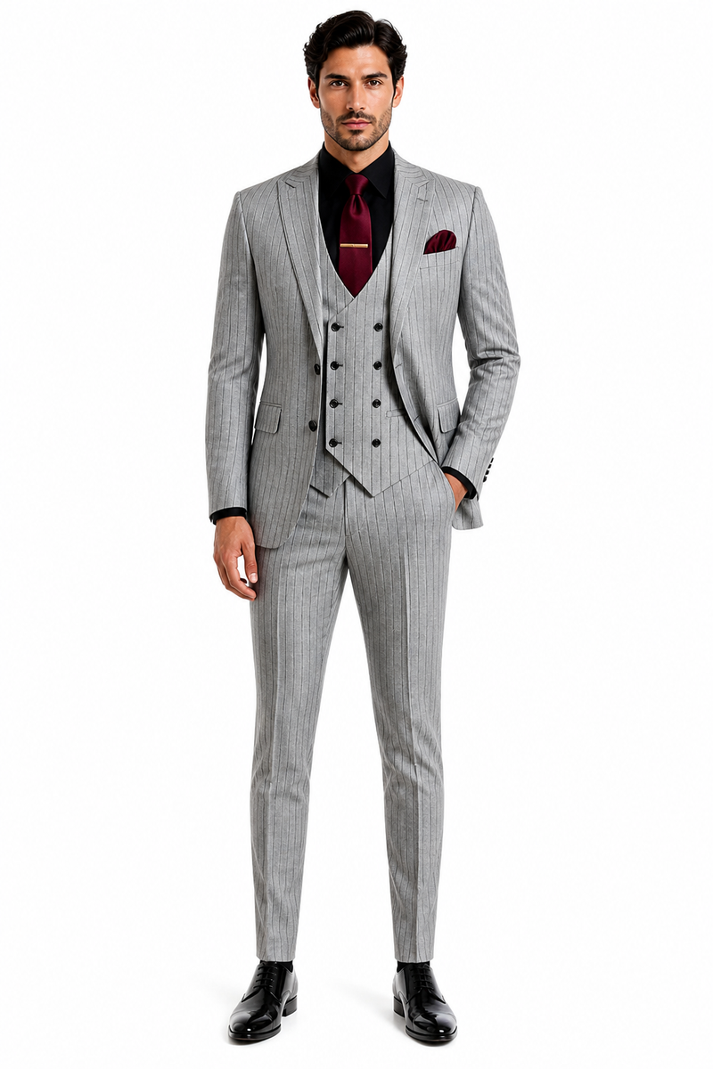 Men's Grey and Black Pinstripe Three-Piece Suit 1920s Suit Gangster Stripe Vintage Look