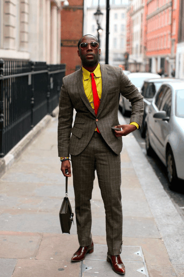 Mens Grey And Yellow Suit - AlbertoNardoniStore