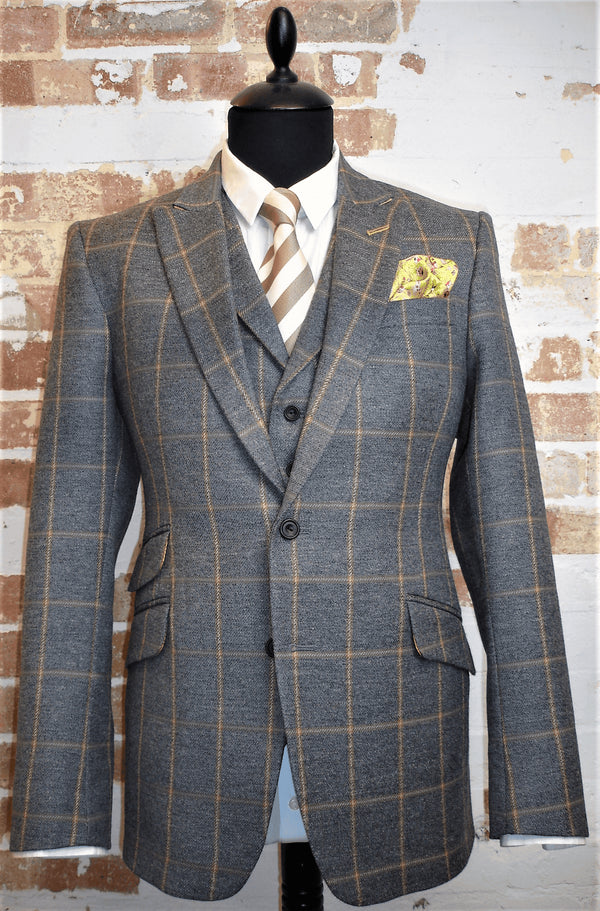 Mens Grey And Yellow Suit - AlbertoNardoniStore