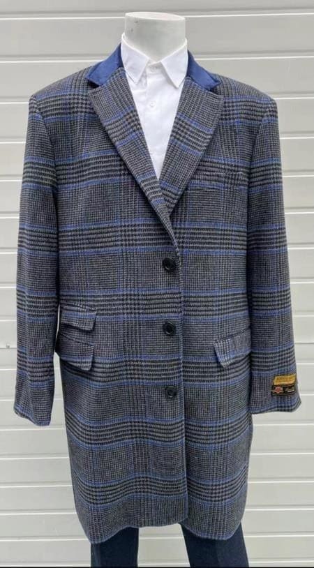 Mens Grey Plaid Peacoat