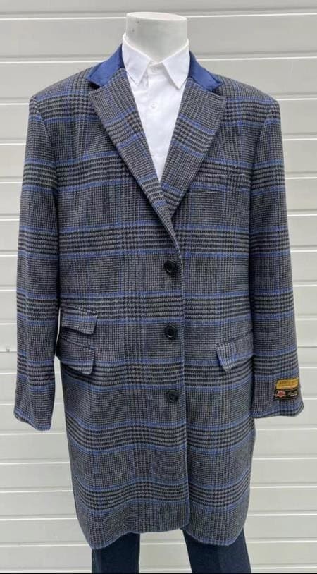 Mens Grey Plaid Peacoat