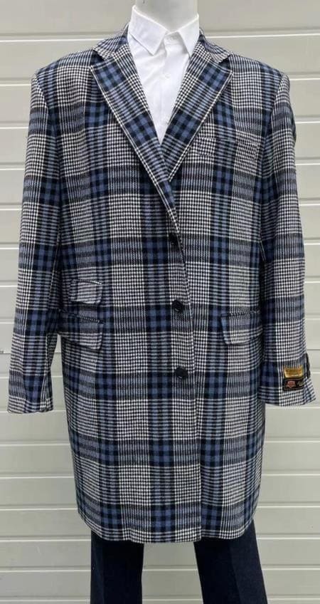 Mens Grey Plaid Peacoat