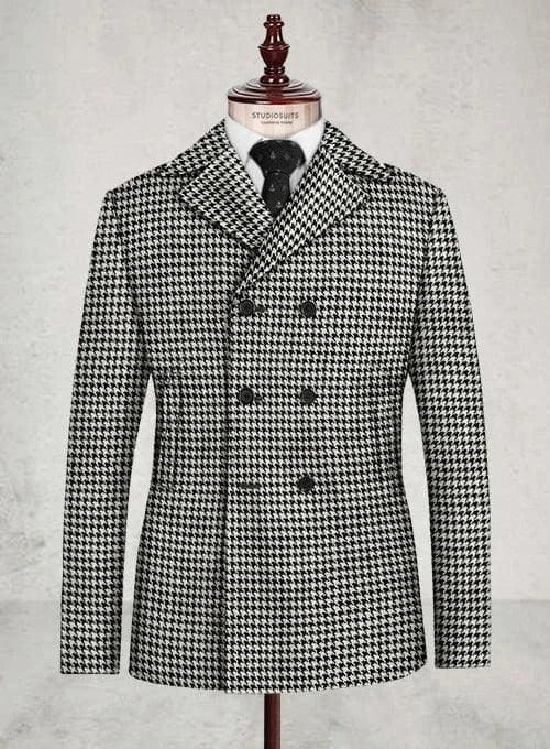 Mens Grey Plaid Peacoat