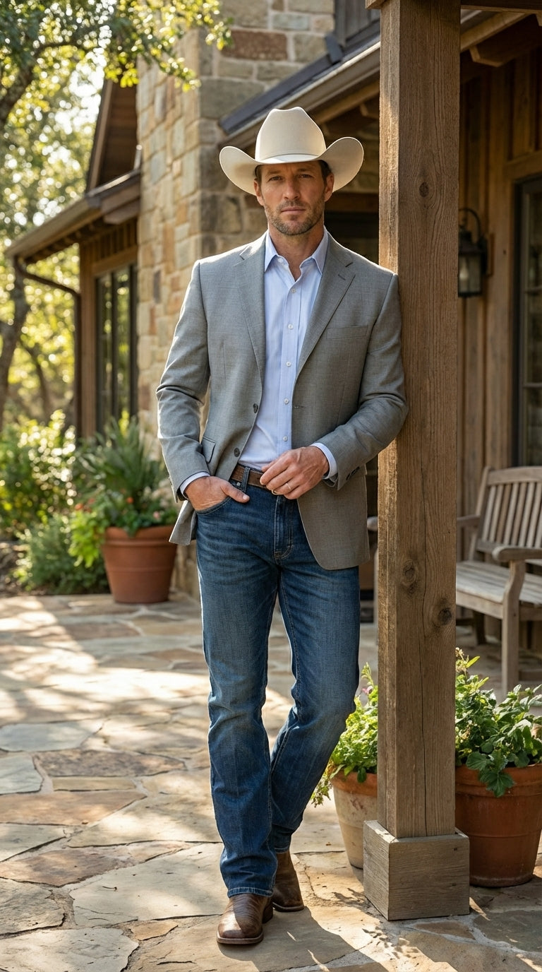 Mens Grey Western Three Button Blazer – Classic Cowboy Style Formal Jacket Business Casual Sport Coat