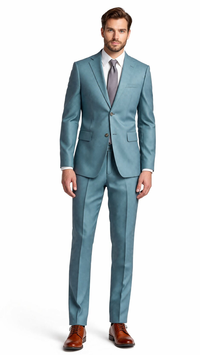 Grid Trim Fit Wool Blend Two-Piece Suit