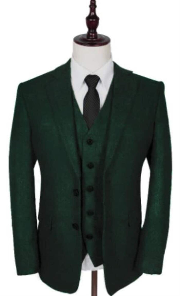 Green Tweed Suit  - Green Herringbone Fabric Suit - Vintage English Suit