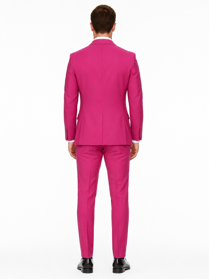 Mens Hot Pink Tuxedo Dinner Jacket + Pants with Shawl Lapel - Slim Fit 2-Piece Suit for Weddings, Proms Suit in Fuchsia Colors