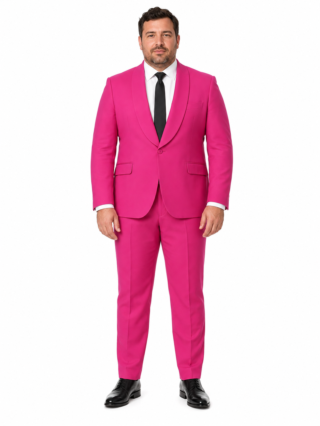 Mens Hot Pink Tuxedo Dinner Jacket + Pants with Shawl Lapel - Slim Fit 2-Piece Suit for Weddings, Proms Suit in Fuchsia Colors