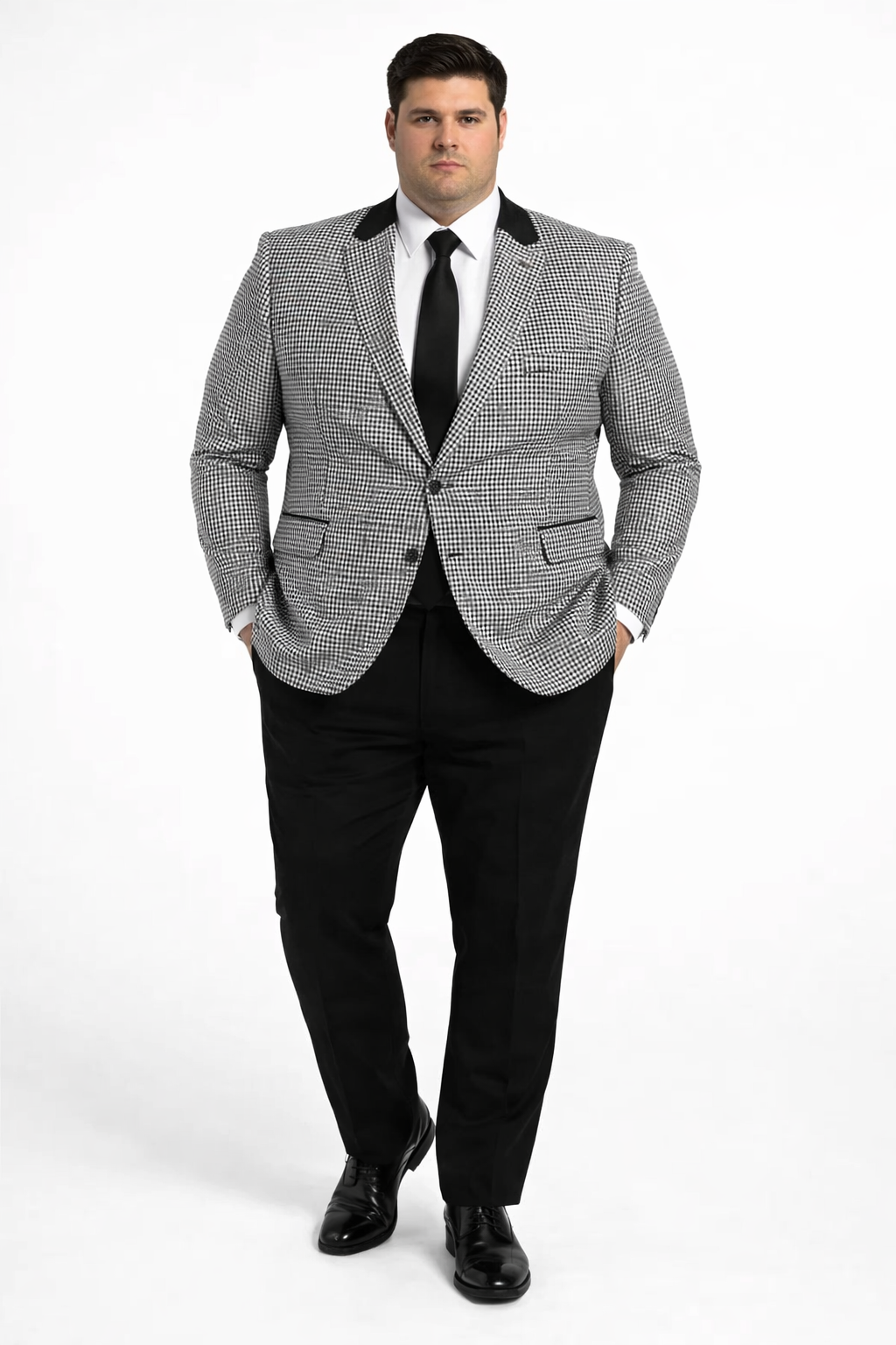 Mens Houndstooth Blazers Mens Two Button houndstooth checkered Designed Black ~ White Blazer