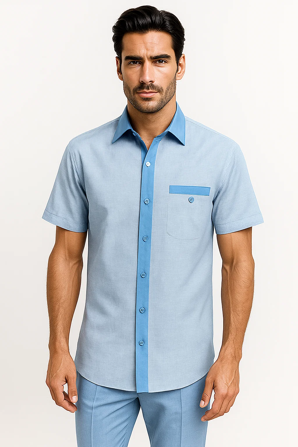 Men’s Houndstooth Walking Suit by Dreams by Zacchi – 2 Piece Lei sure Set in Sky Blue- $99