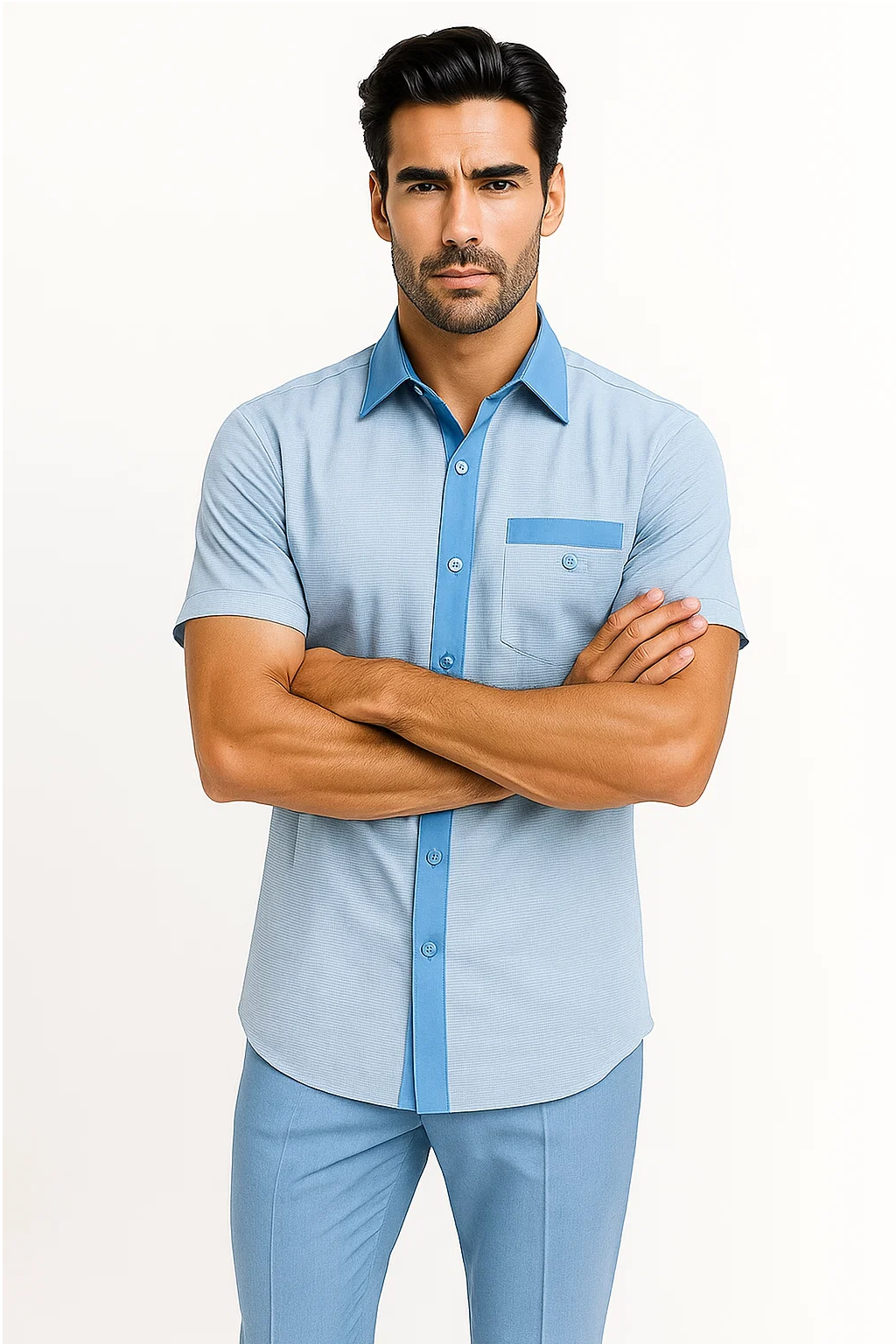 Men’s Houndstooth Walking Suit by Dreams by Zacchi – 2 Piece Lei sure Set in Sky Blue- $99