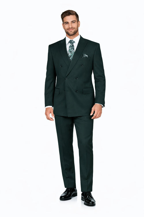 Mens Classic Wool Double Breasted Fit Suit in Hunter Green