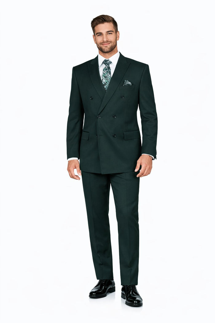 Mens Classic Wool Double Breasted Fit Suit in Hunter Green