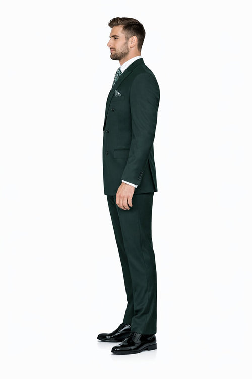 Mens Classic Wool Double Breasted Fit Suit in Hunter Green