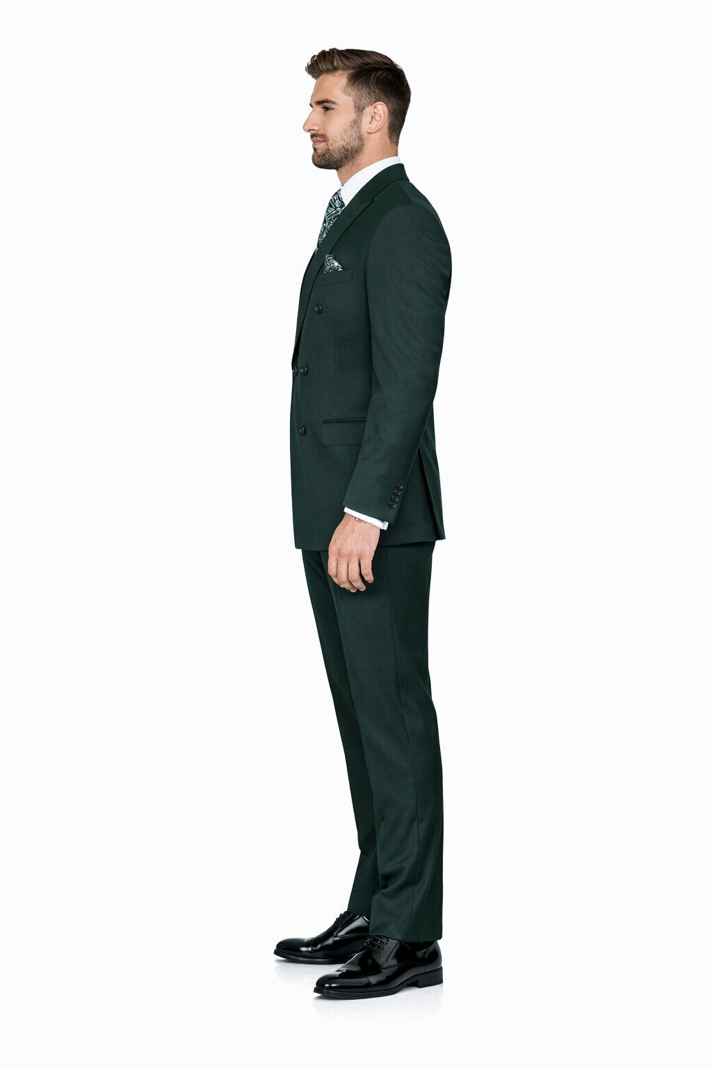 Mens Classic Wool Double Breasted Fit Suit in Hunter Green