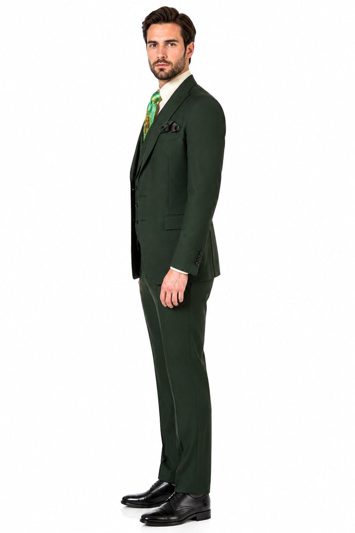 Rossi Man ELI RM117 - Classic 3-Piece Mens Suit in Hunter Green