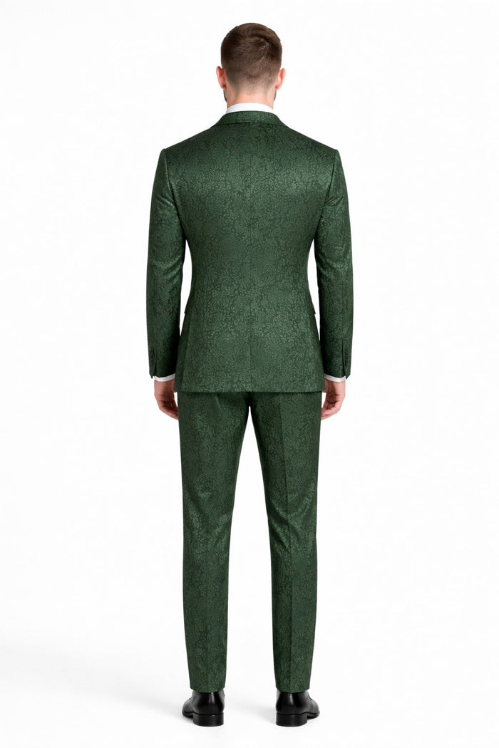 Mens Paisley Prom Suit in Hunter Green – Slim Fit Formal Party Outfit
