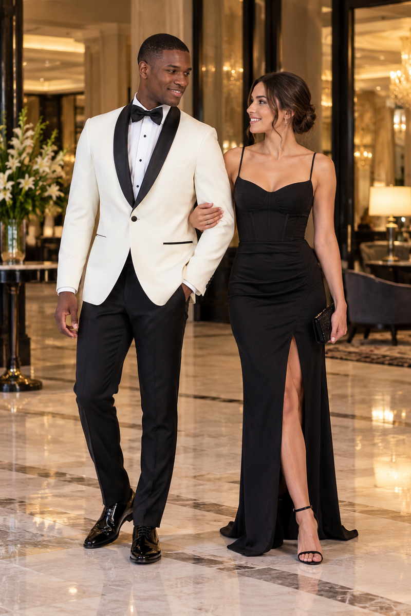 Mens Ivory & Black Dinner Jacket - Mens Evening jackets  - Tuxedo Dinner Jacket
