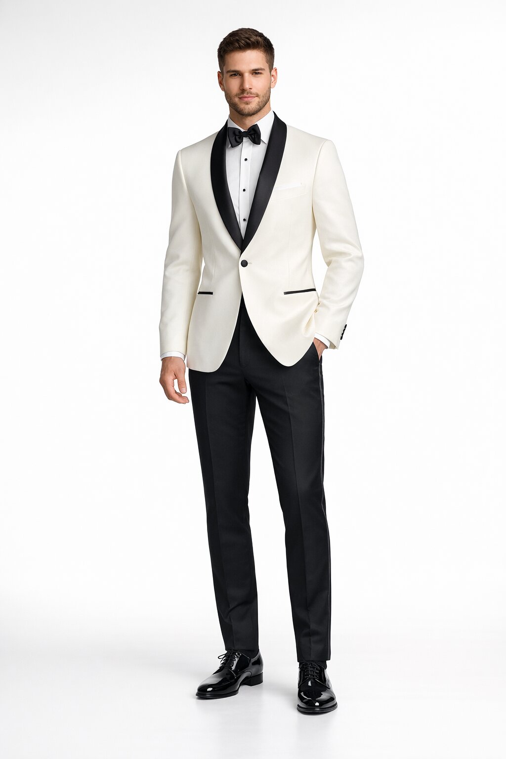 Mens Designer Ivory & Black Traditional  Dinner Jacket
