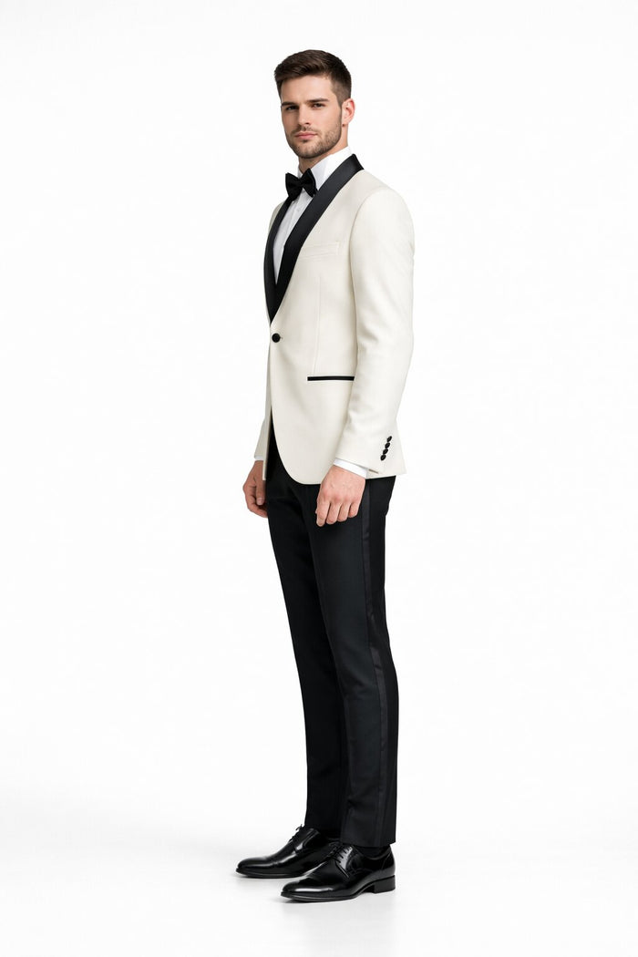 Mens Designer Ivory & Black Traditional  Dinner Jacket