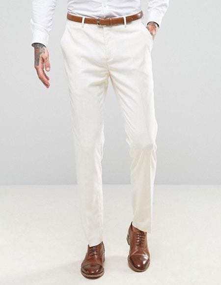 Mens Ivory Dress Pants - Cream Pants - Off White Slacks - AlbertoNardoniStore