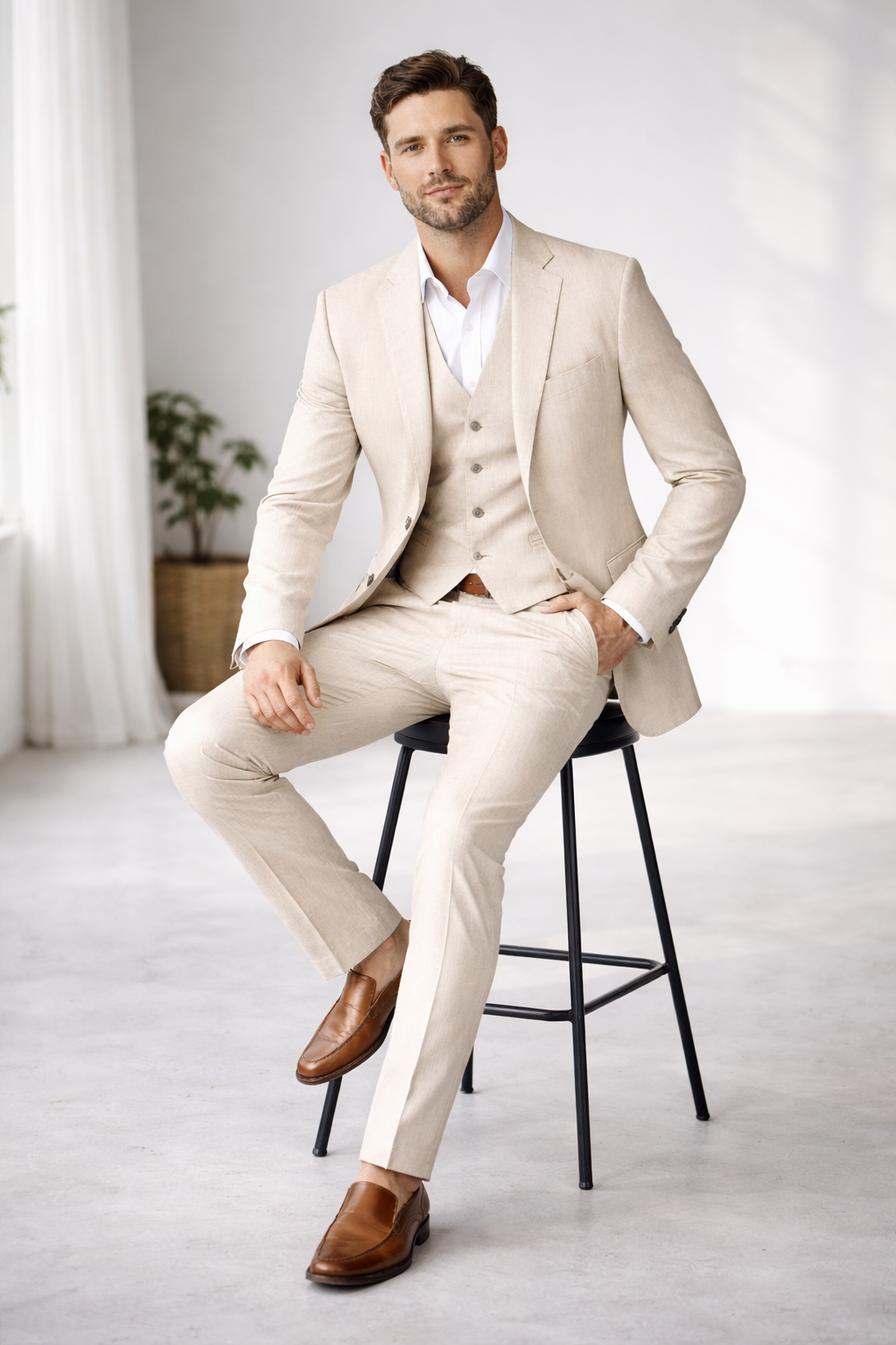 Mens Ivory Linen suit