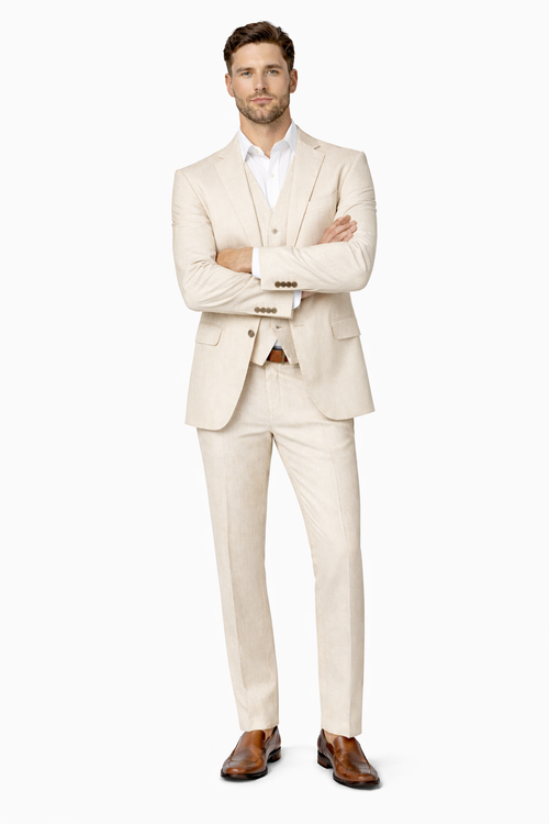 Mens Ivory Linen suit