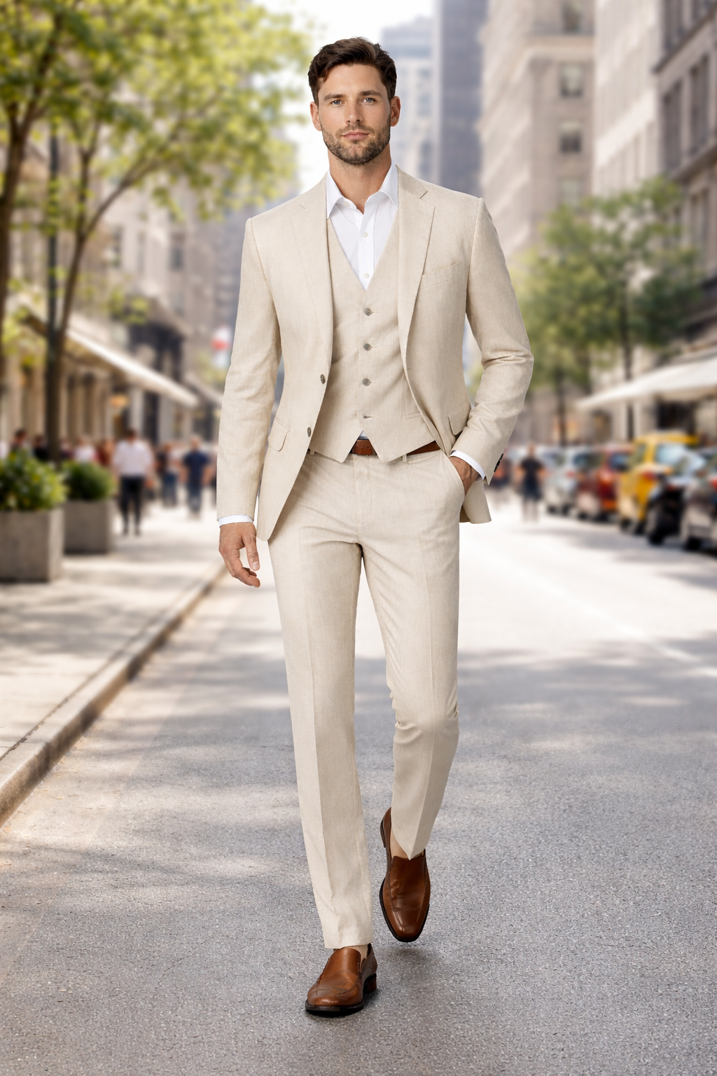 Mens Ivory Linen suit