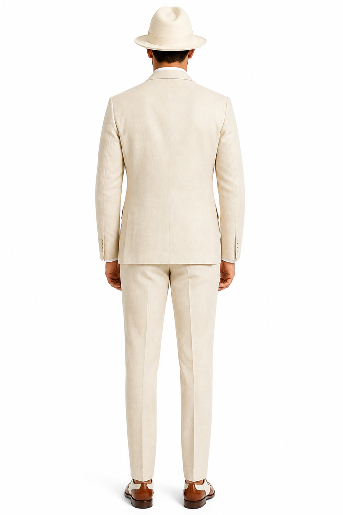 Mens Ivory Off White Double Breasted AI Capone Suit – Classic 1920s Vintage Gangster Style Formal Suit