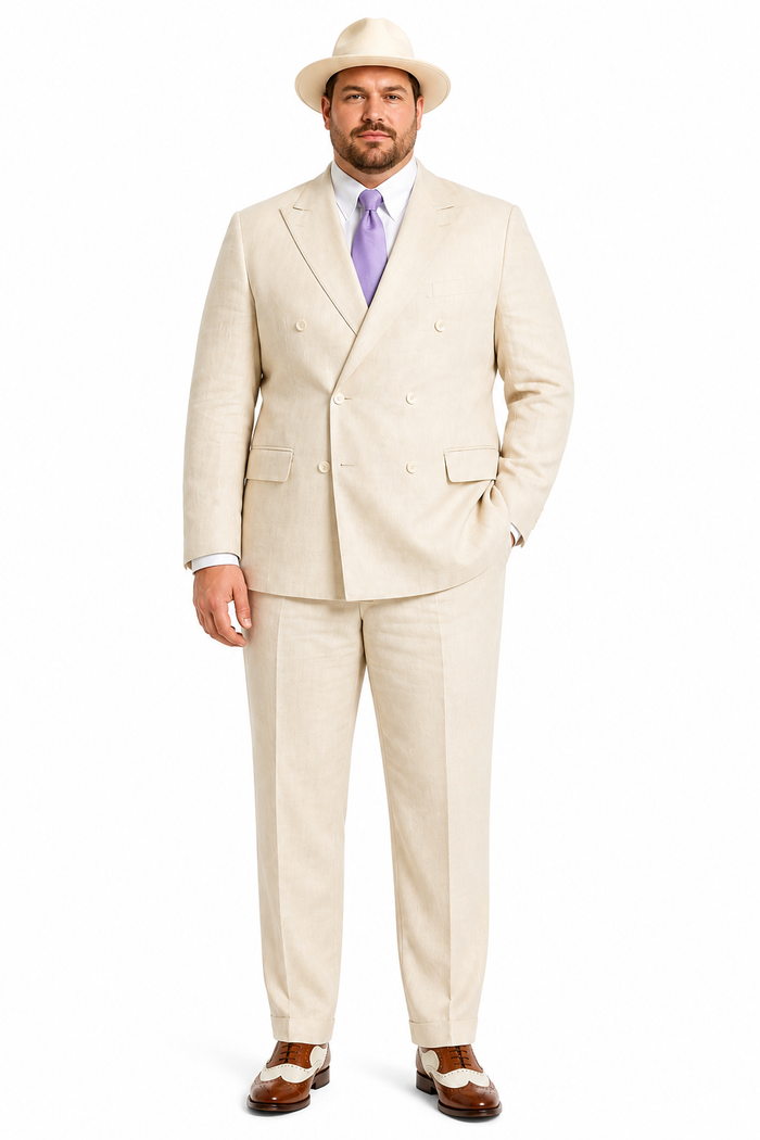 Mens Ivory Off White Double Breasted AI Capone Suit – Classic 1920s Vintage Gangster Style Formal Suit