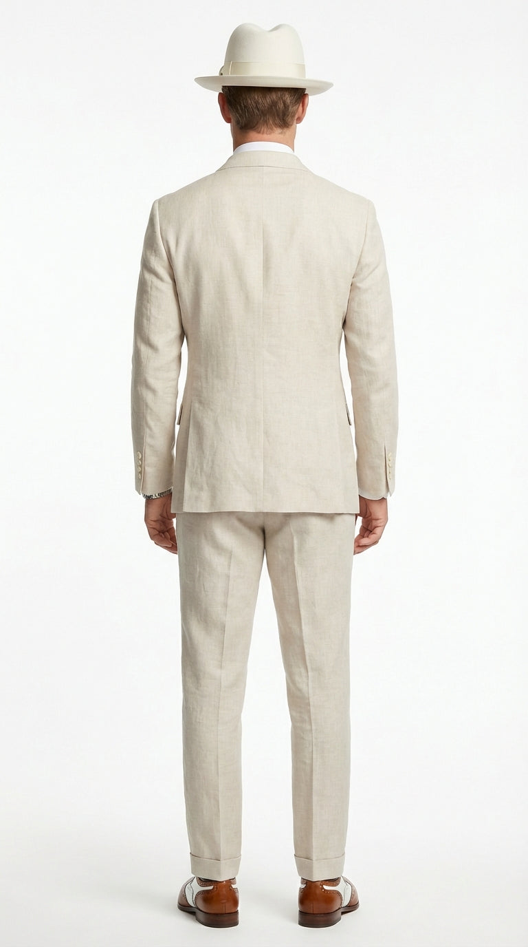 Mens Ivory Off White Double Breasted AI Capone Suit – Classic 1920s Vintage Gangster Style Formal Suit