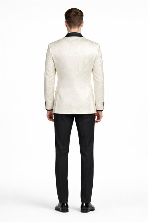 Mens Blazer - Paisley Sport Coat - Ivory Prom 2026 Tuxedo Dinner Jacket Blazer
